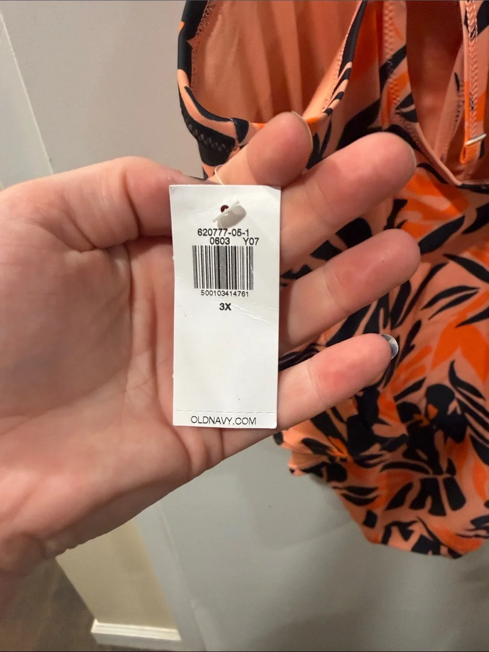 Old Navy Orange and Black Tropical Leaf One-Piece Swimsuit